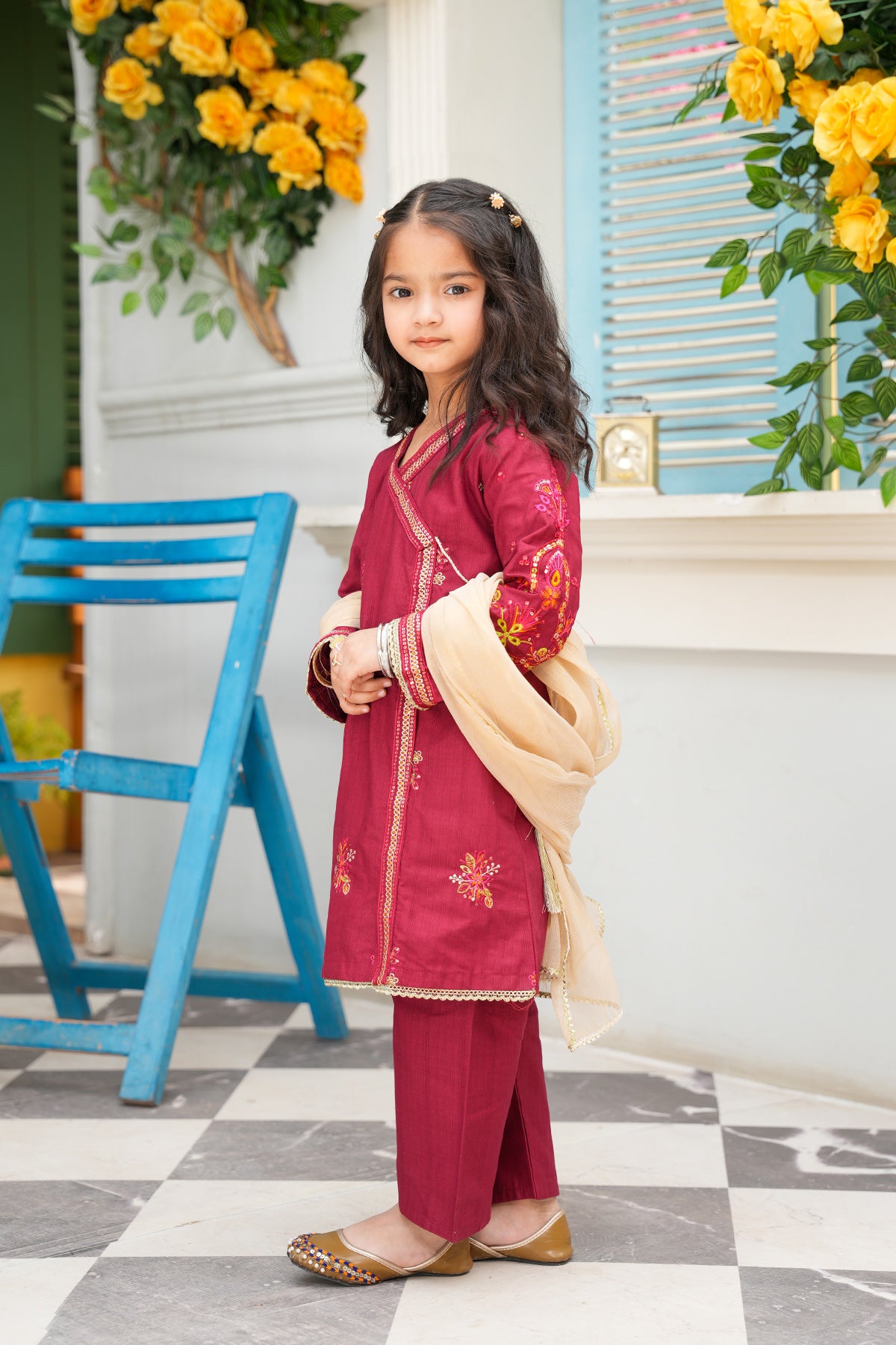 Zunaira – Deep Maroon Embroidered Angrakha Set