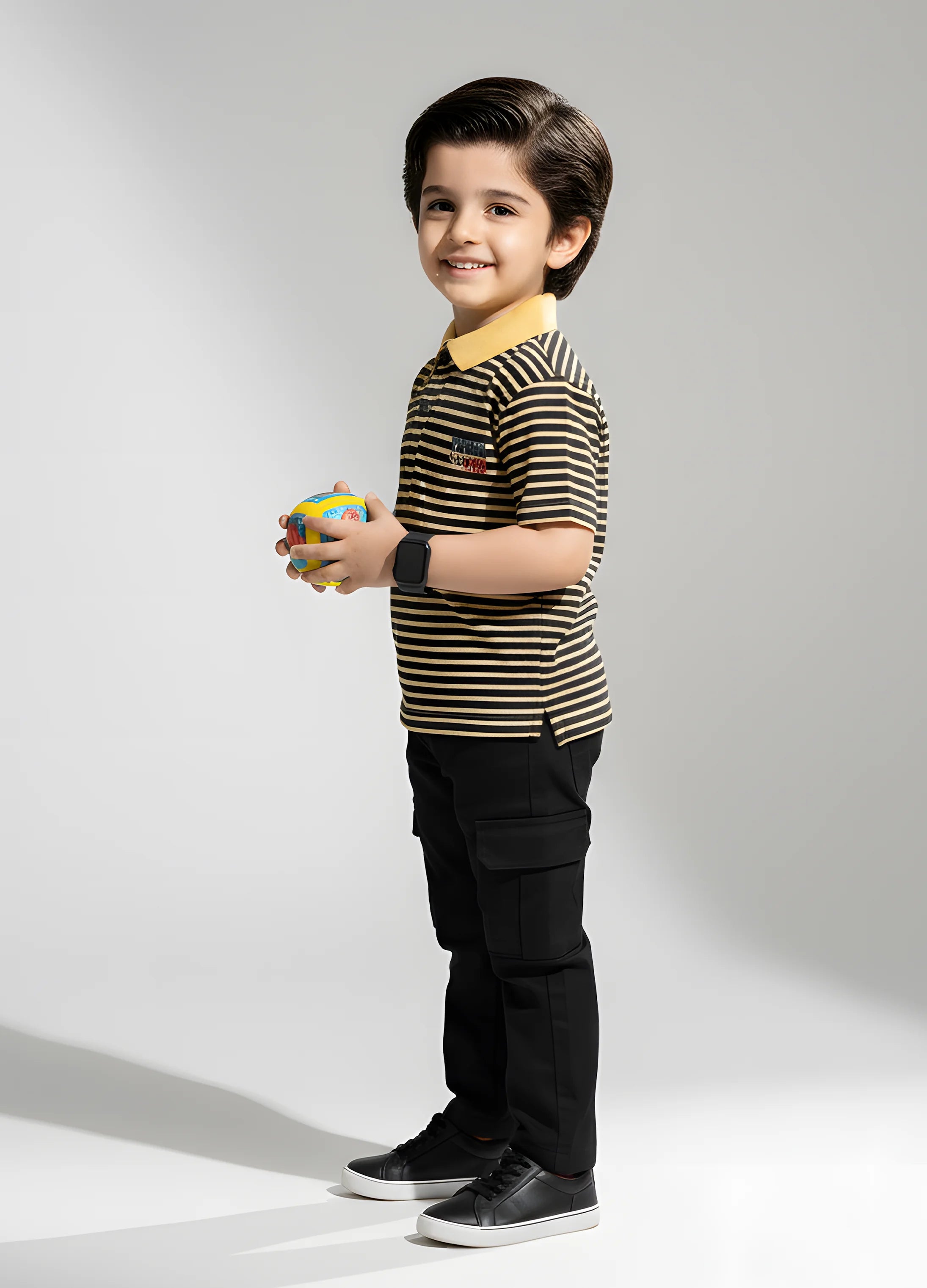 Yellow and Navy Striped Polo Shirt
