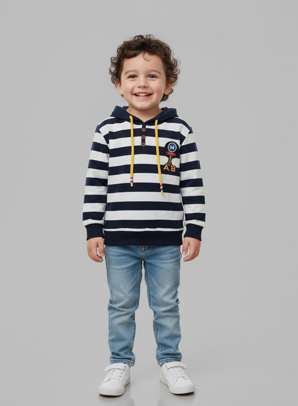 Dark Blue and White Striped Hoodie