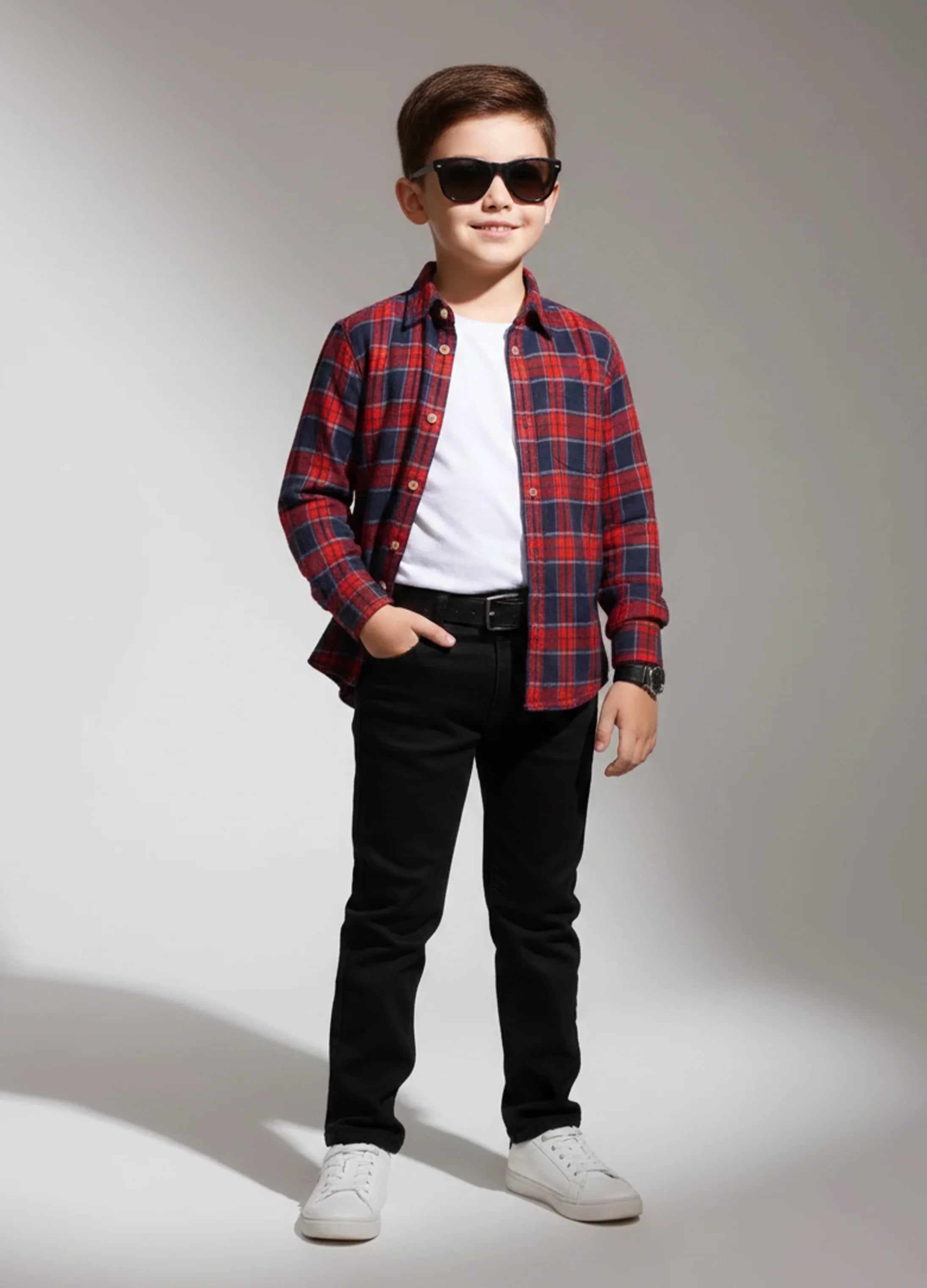 Red & Blue Checked Full-Sleeve Dress Shirt