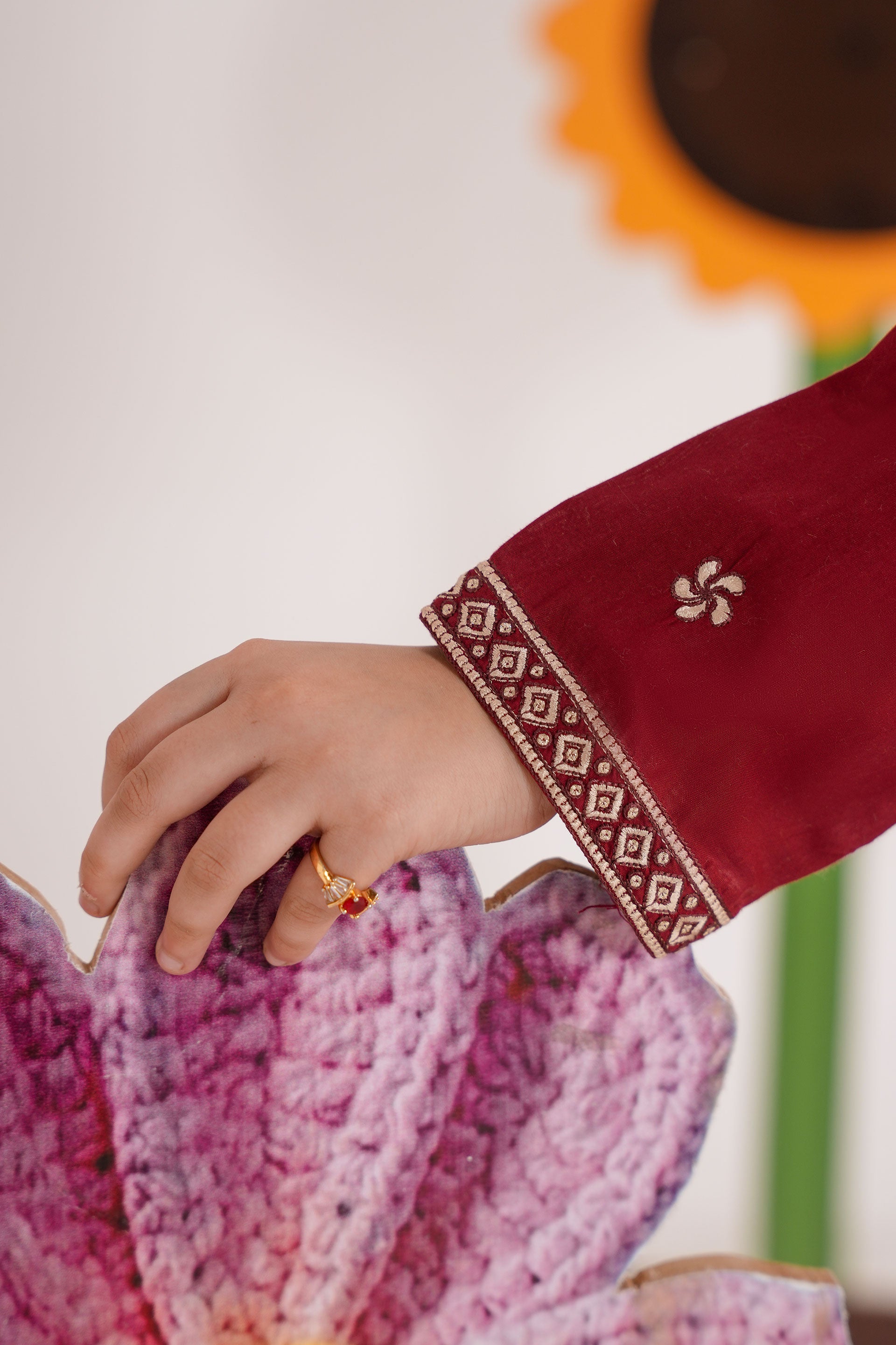 Meenay Girls Maya – Deep Maroon Embroidered Tulip Shalwar Set
