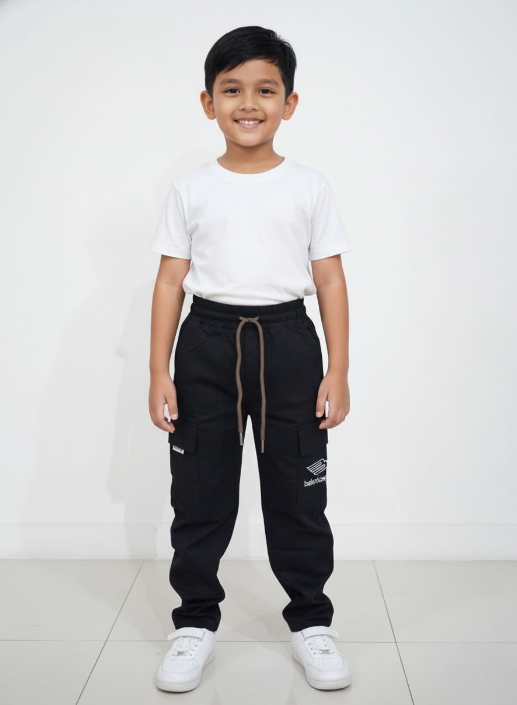 Black Balenci-Inspired Cargo Jogger Pant