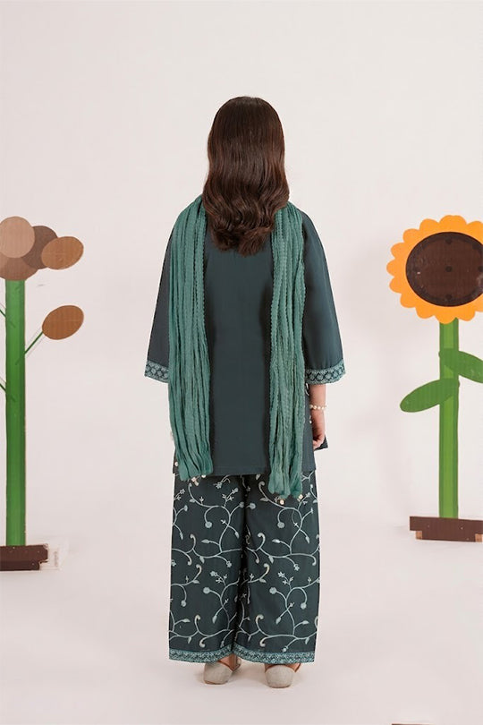 Meenay Girls Dahlia – Deep Emerald Embroidered Festive Trousers Set