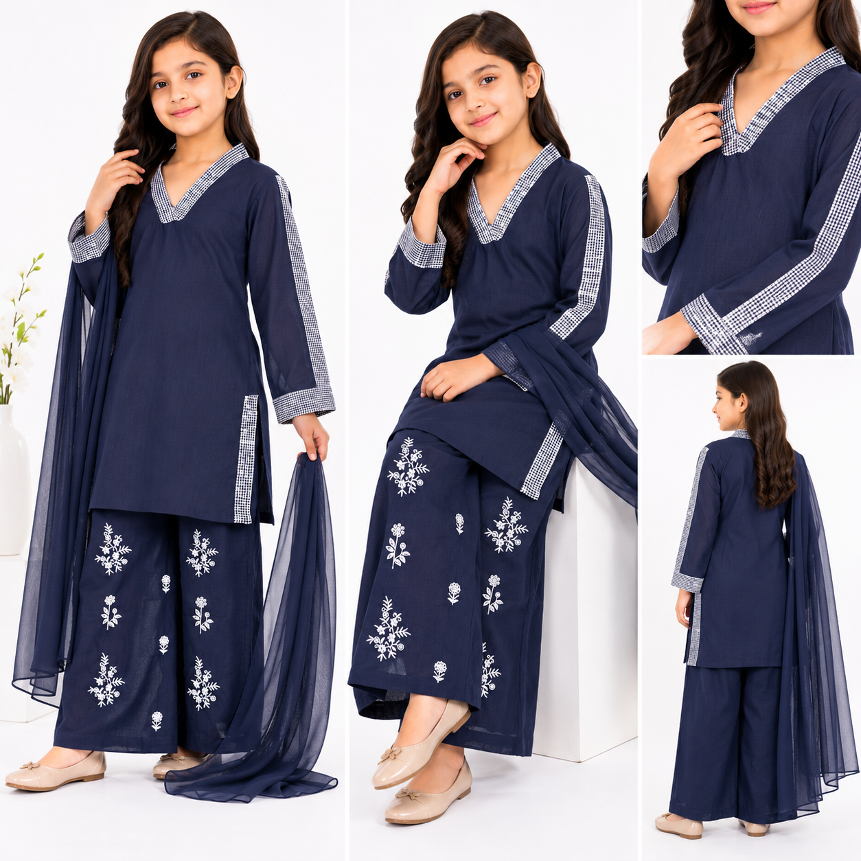 Meenay Girls Zara – Midnight Indigo Monochromatic Culottes Se