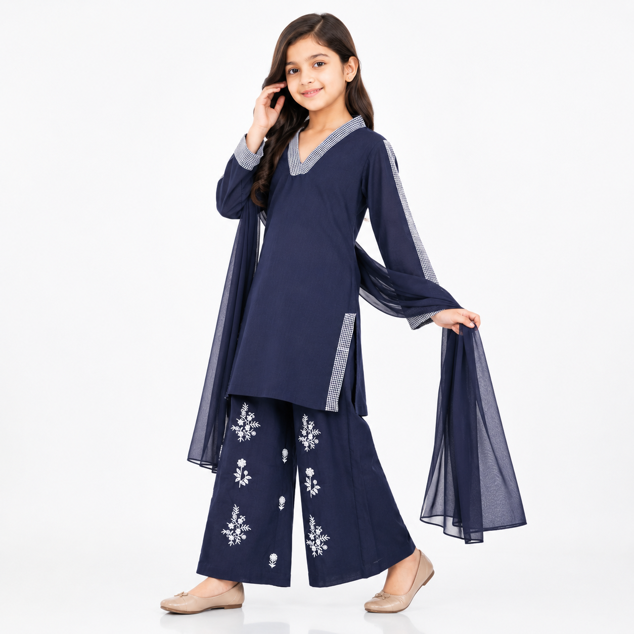 Meenay Girls Zara – Midnight Indigo Monochromatic Culottes Se